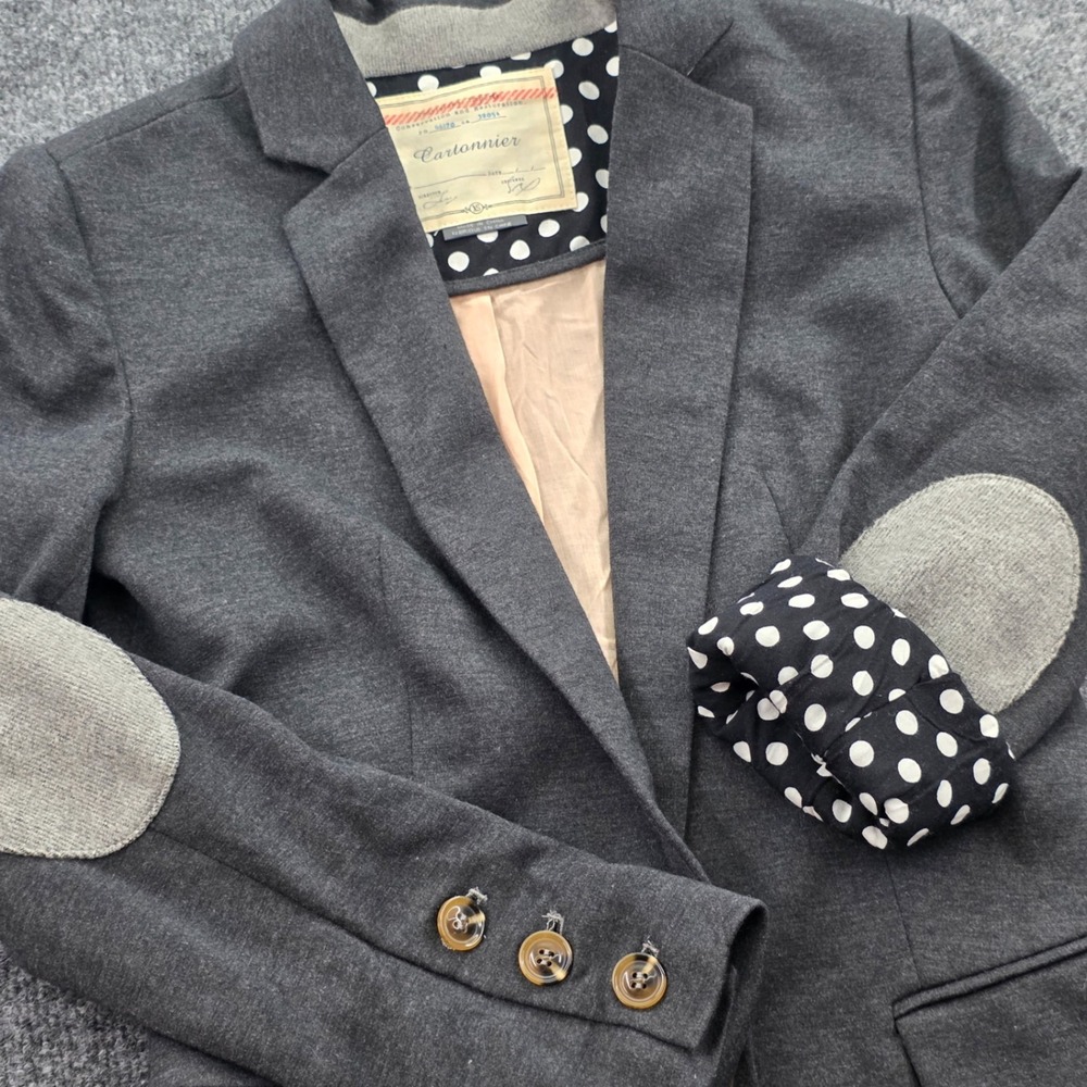 Cartonnier Anthropologie Blazer Elbow Patch Polka Dot Lining XS Gray Womens Coat